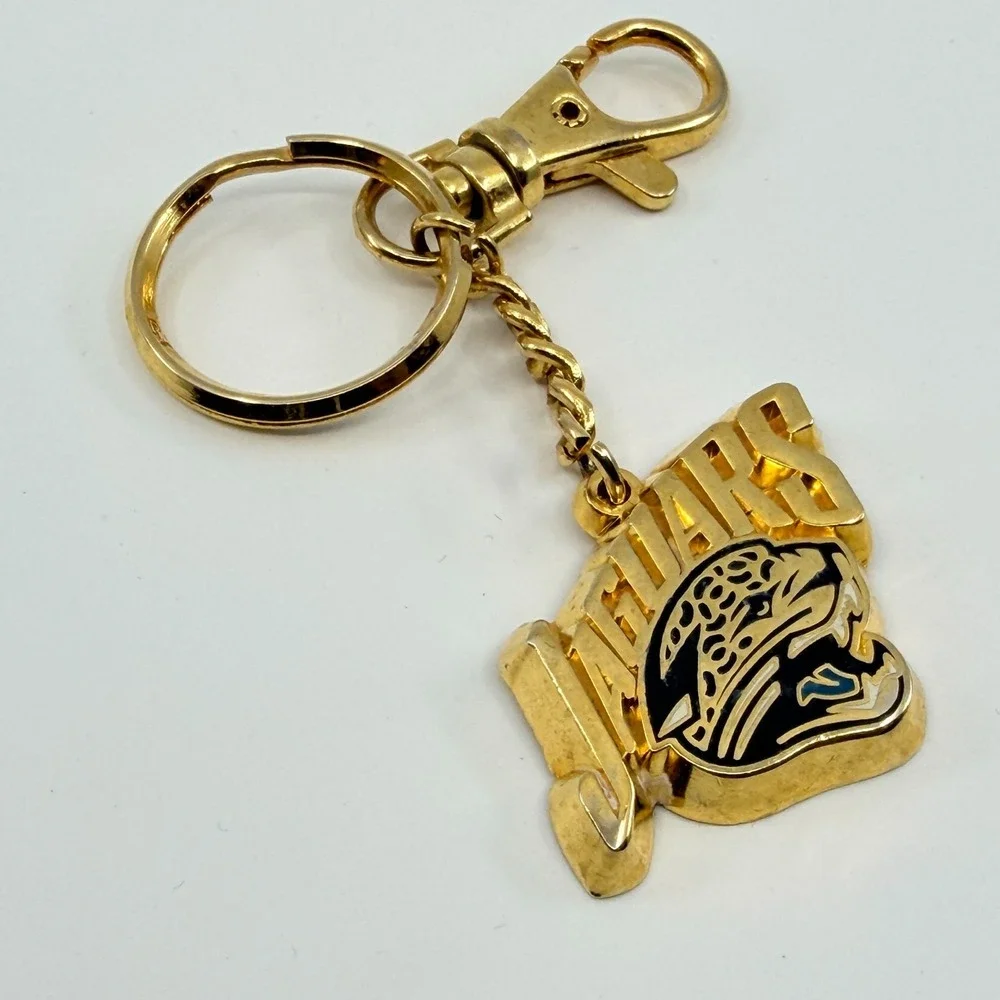 Vintage Y2K Jacksonville Jaguars NFL Gold Tone Enamel Mascot Keychain Key Ring